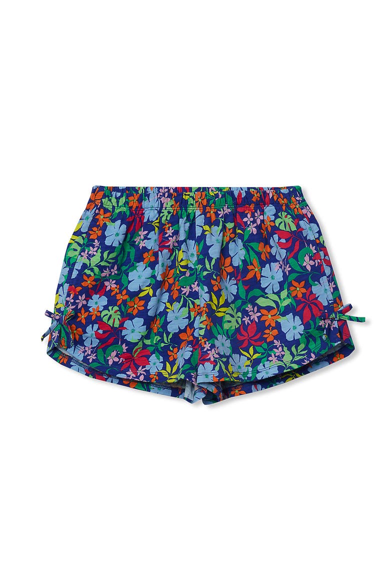 Girls Knit Side Bow Shorts, Alternate, color, Blue/Multi Floral