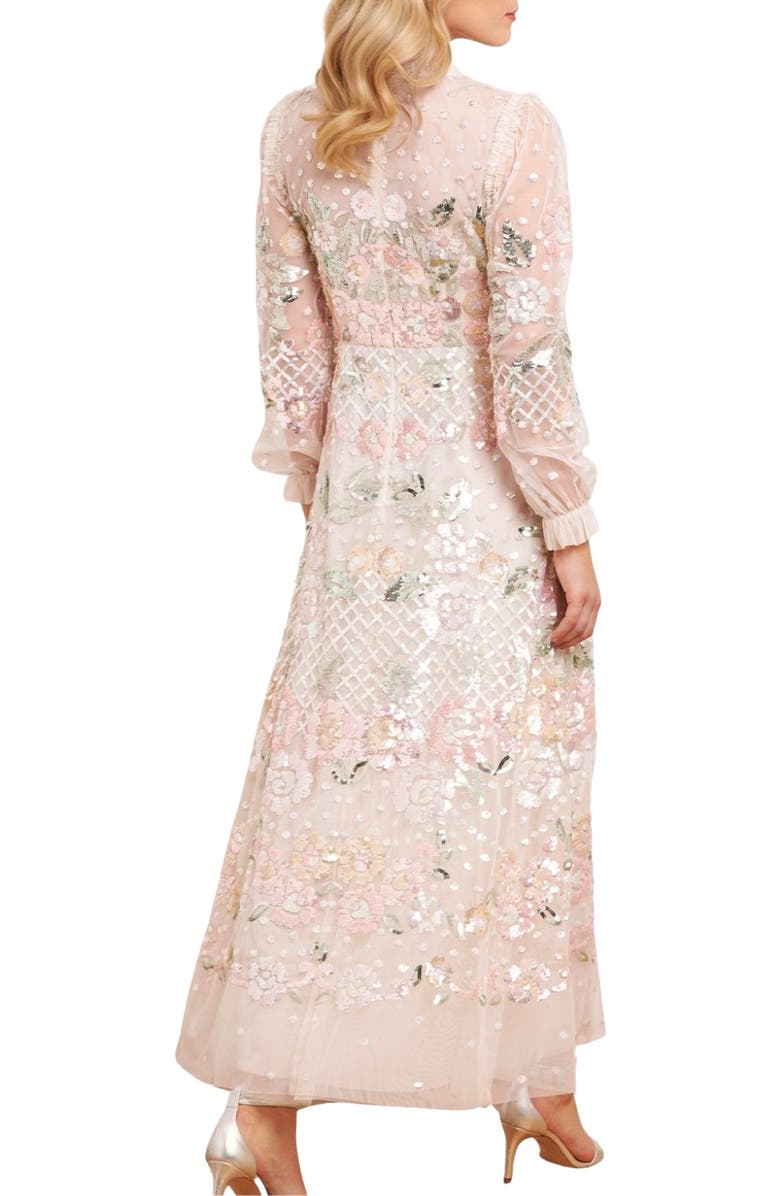 Needle & Thread Rosalie Long Sleeve Ankle Gown, Alternate, color, Cream