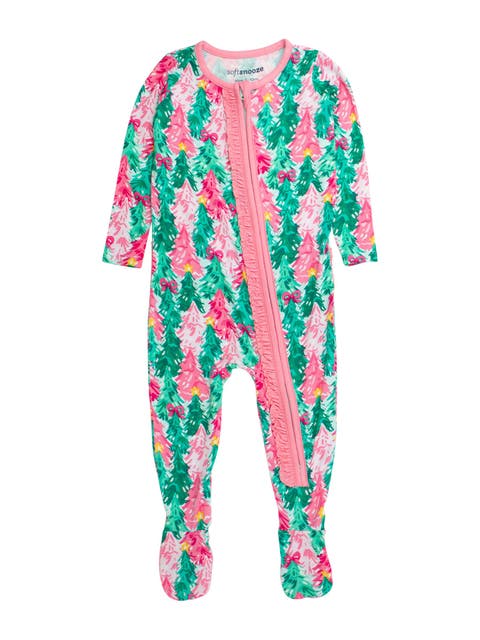 SoftSnooze Girls Holiday Ruffle One Piece Footie Pajamas