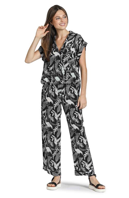 Apny Belted Print High Waist Pants In Black/white