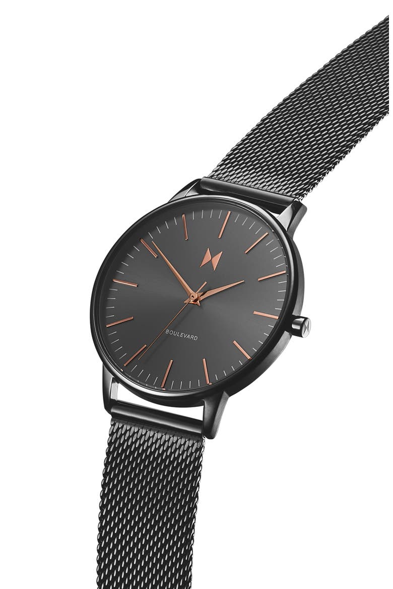 MVMT Boulevard Mesh Strap Watch, 38mm, Alternate, color, GUNMETAL