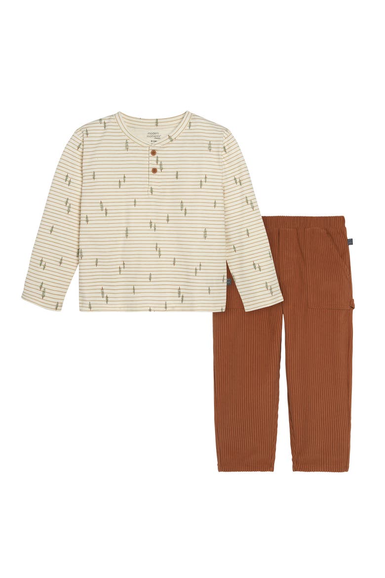 Henley Shirt & Pant Set, Main, color, Light Beige Trees