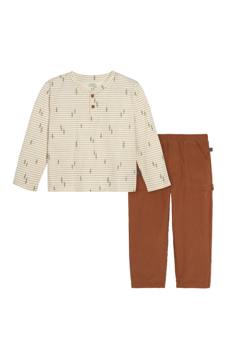 Modern Moments<sup>™</sup> by Gerber Henley Shirt & Pant Set, Main, color, Light Beige Trees