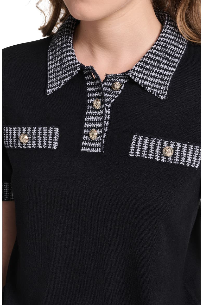 Johnny Collar Contrast Trim Polo Sweater, Alternate, color, BLACK/ SOFT WHITE