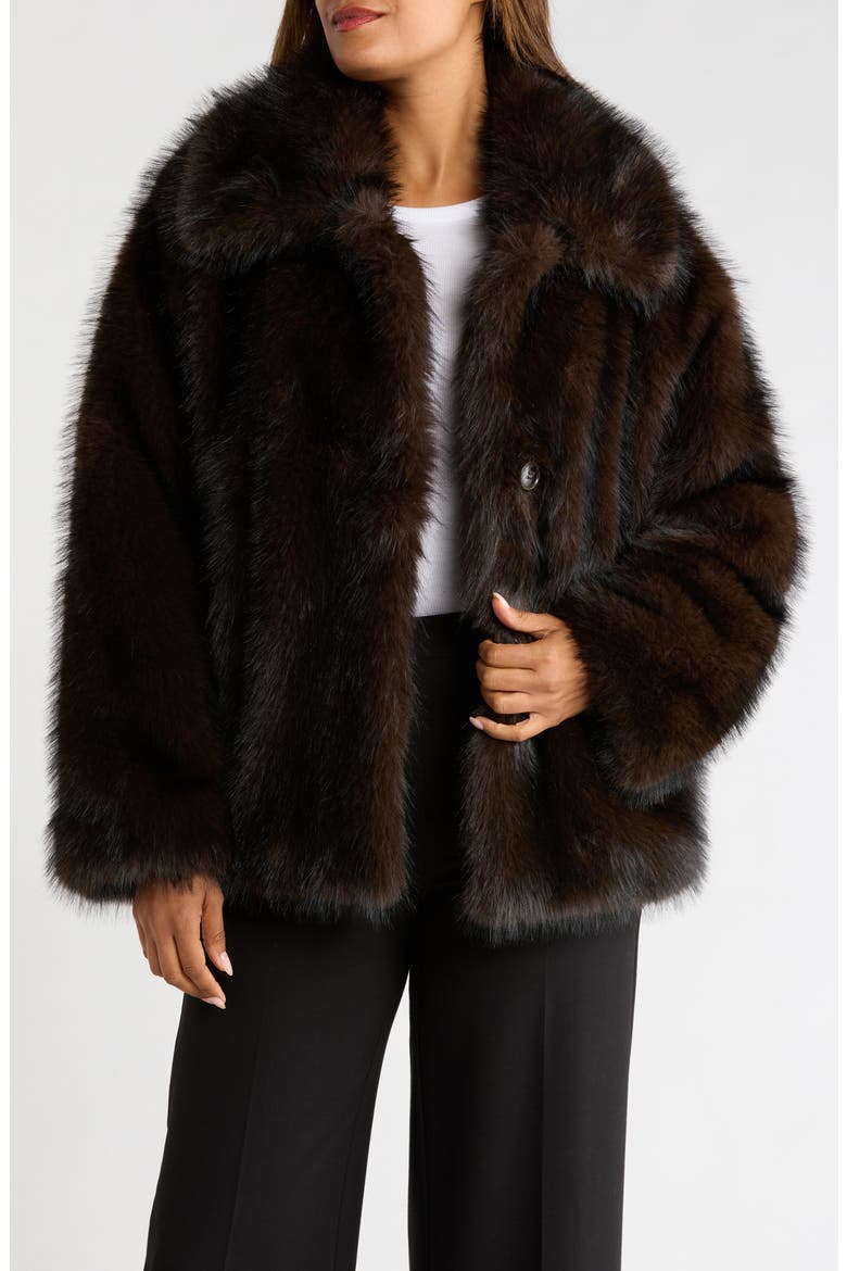 Tipped Faux Fur Jacket, Alternate, color, DARK BROWN
