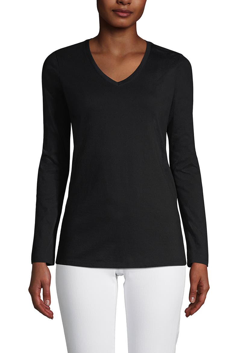 Supima Cotton Long Sleeve V-Neck T-Shirt, Main, color, Black