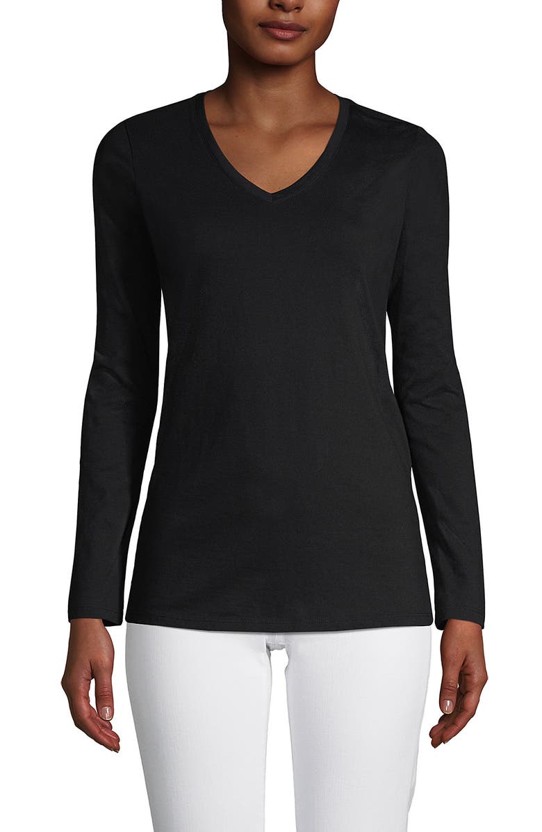 Lands' End Supima Cotton Long Sleeve V-Neck T-Shirt, Main, color, Black