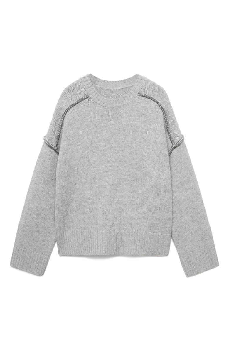 MANGO TEEN Stitch Shoulder Crewneck Sweater, Main, color, Medium Heather Grey