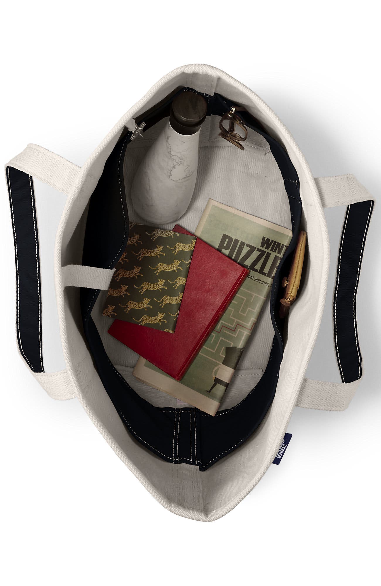 Lands' End Open Top Canvas Tote Bag, Alternate, color, Natural/Black