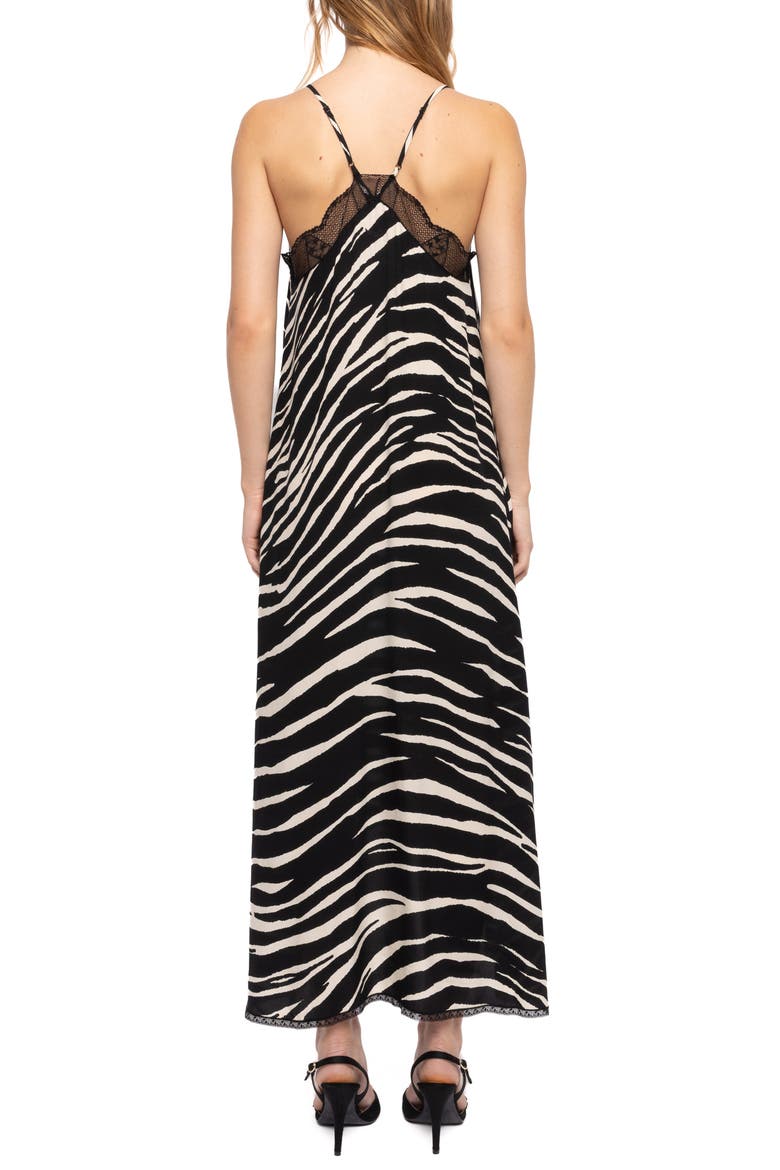 Risty Zebra Print Lace Trim Slipdress, Alternate, color, BLACK