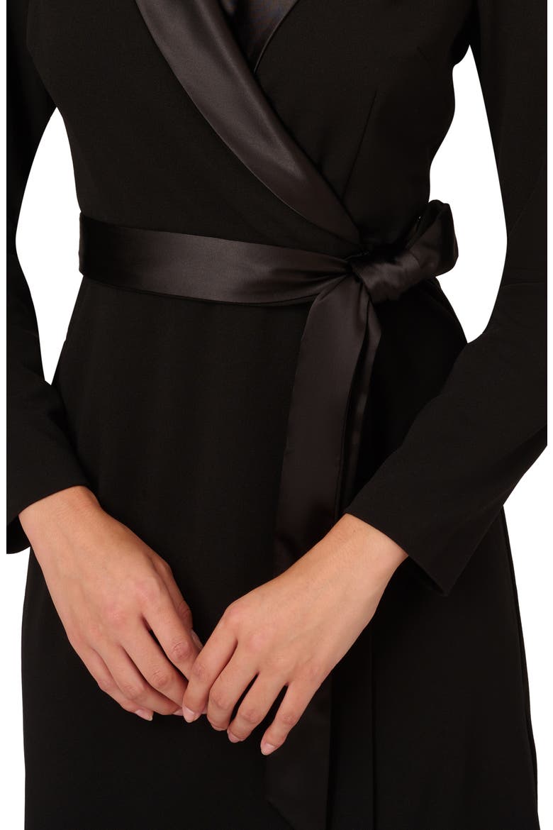 Tux Long Sleeve Crepe Faux Wrap Dress, Alternate, color, BLACK