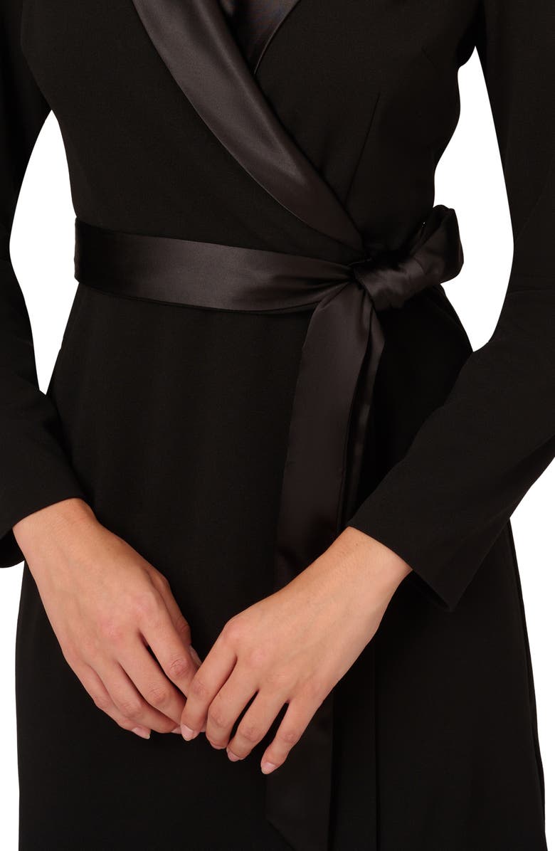 Adrianna Papell Tux Long Sleeve Crepe Faux Wrap Dress, Alternate, color, Black