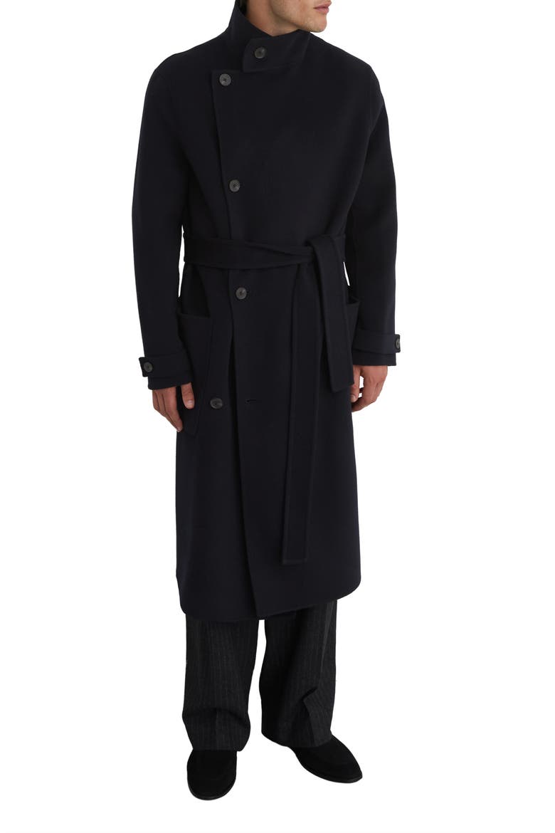 Selation Wool Blend Belted Overcoat, Main, color, NAVY