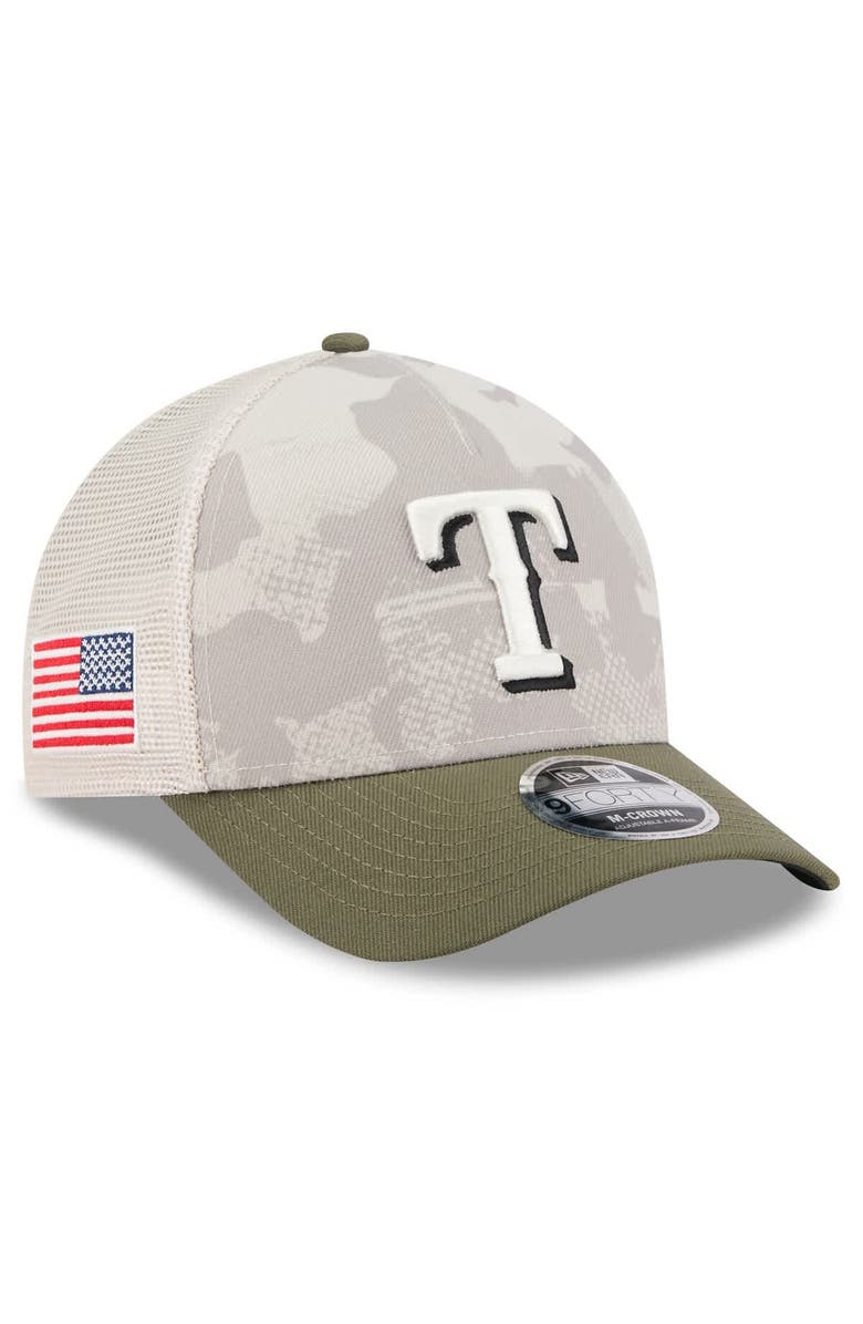 New Era Men's New Era Light Beige/Olive Texas Rangers 2025 Armed Forces Day 9FORTY M-Crown A-Frame Adjustable Hat, Main, color, Light Beige