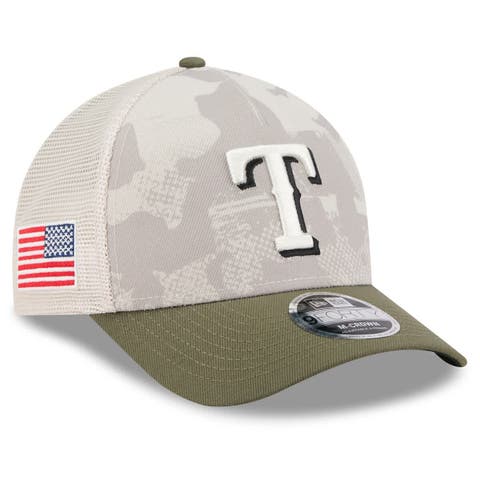 Men's New Era Light Beige/Olive Texas Rangers 2025 Armed Forces Day 9FORTY M-Crown A-Frame Adjustable Hat