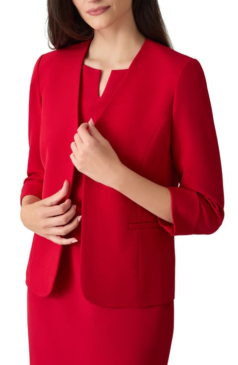 Cardigan-Style Stretch Crepe Blazer (Regular & Petite)