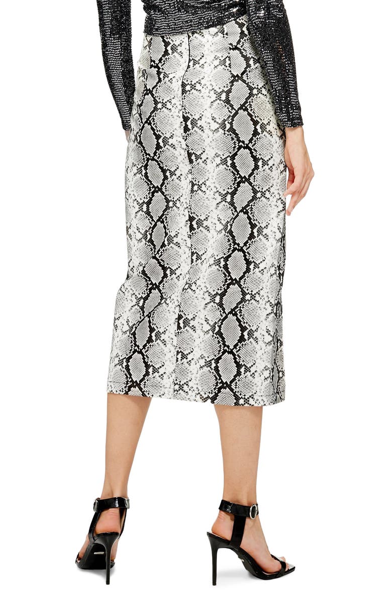 Topshop Snake Print Faux Leather Midi Skirt, Alternate, color, 