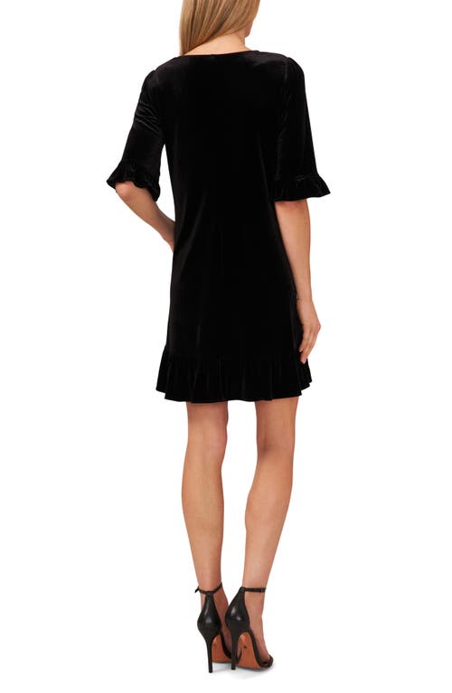 CECE CECE V NECK ELBOW SLEEVE VELVET MINIDRESS 