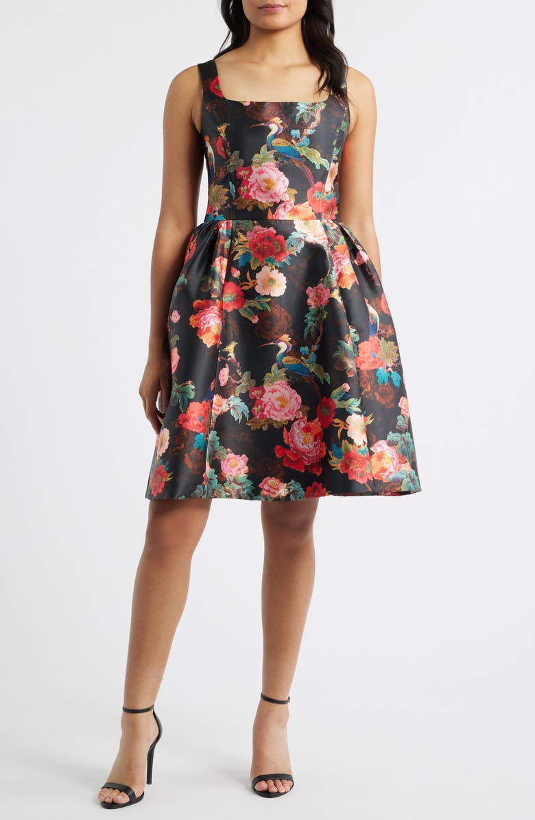 Julia Jordan Sleeveless Fit & Flare Cocktail Dress, Main, color, Black Multi