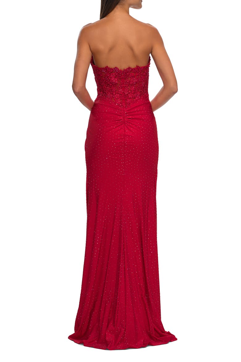 Sheer Lace Applique Bodice Dress with Jersey Skirt, Alternate, color, Red