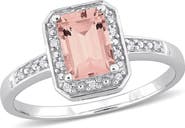 DELMAR Emerald Cut Morganite & Diamond Halo Ring