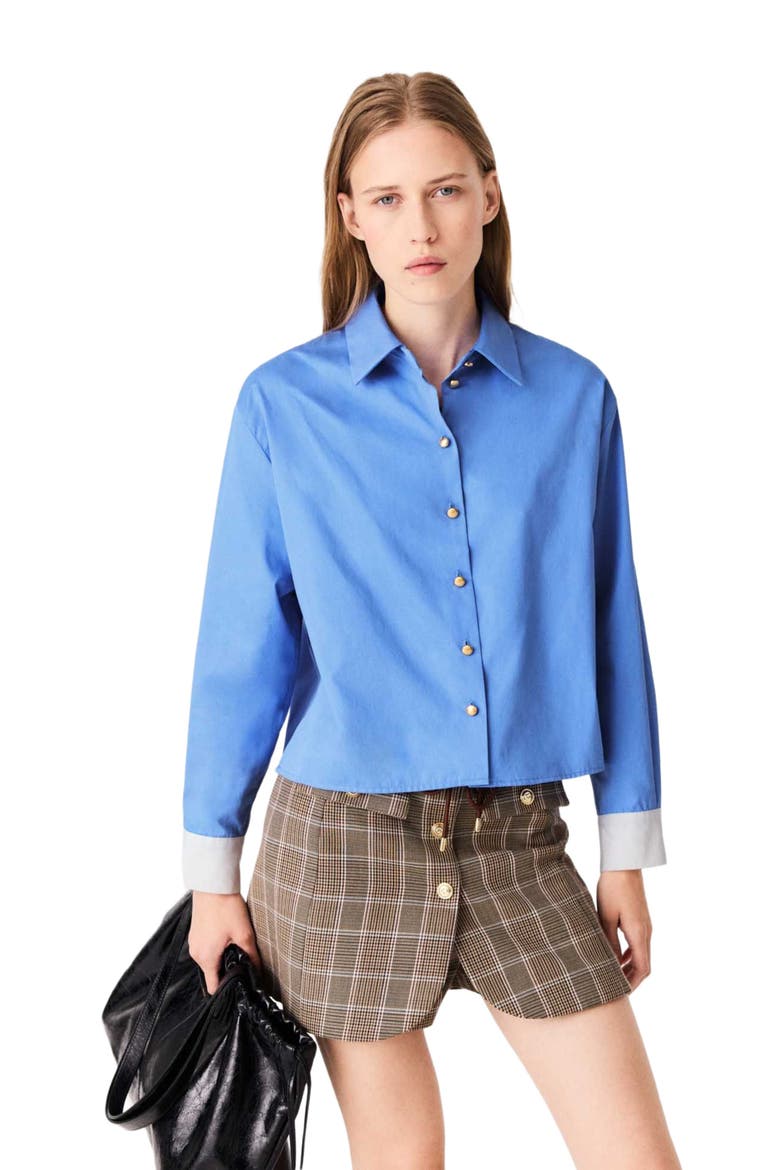 Cotton pussy bow shirt, Alternate, color, Blue