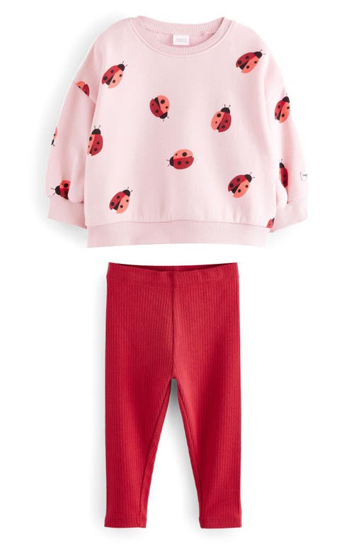 Next Kids' Ladybug Print Sweatshirt & Rib Leggings Set In Pink