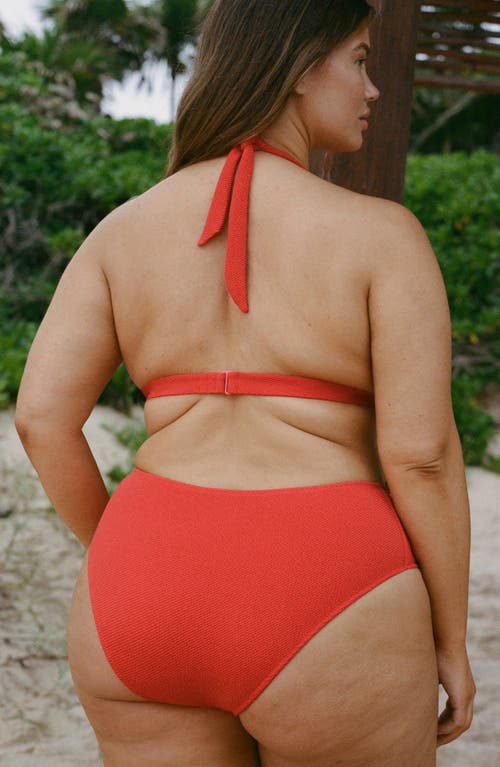 Mango Ribbed High-waisted Bikini Bottom Red In Red