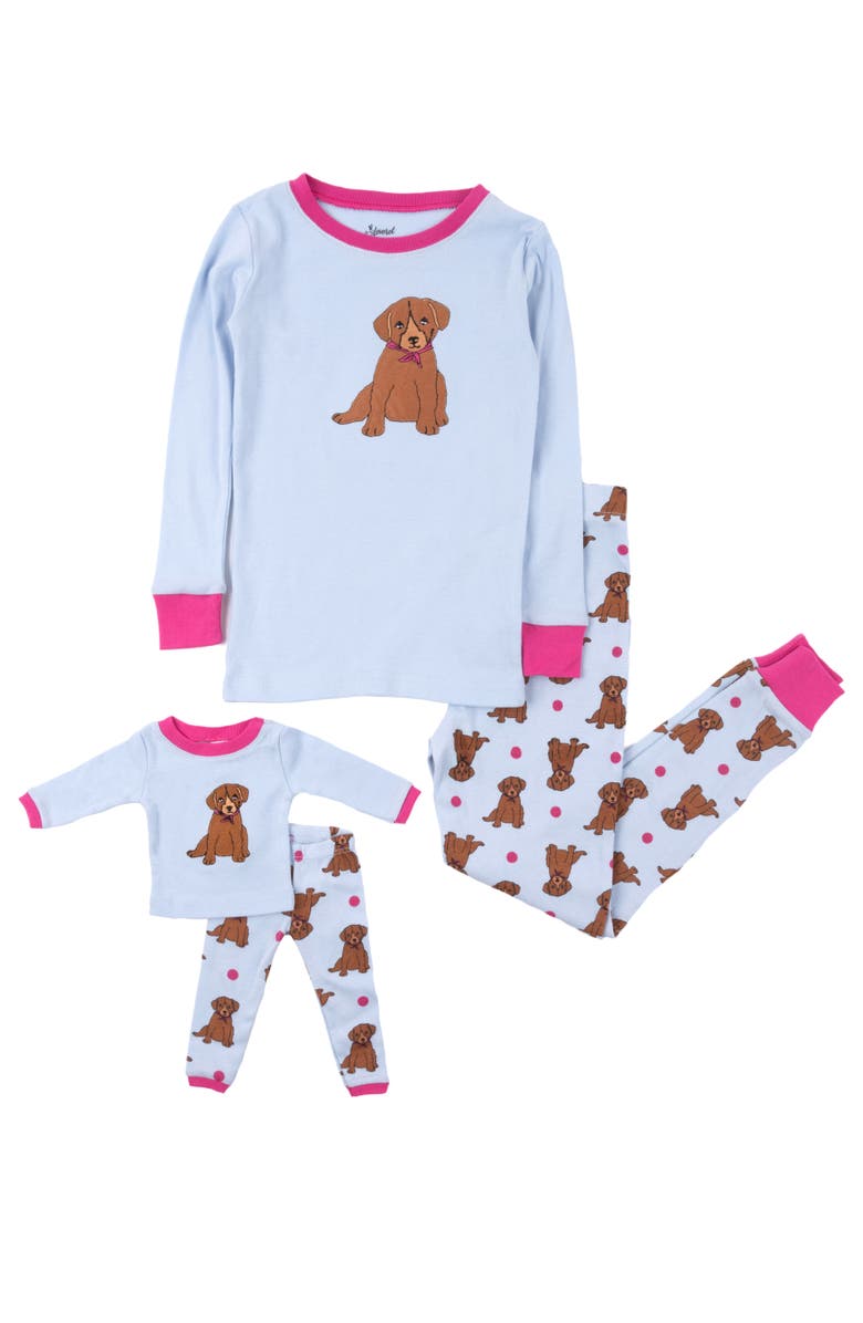 Leveret Girls & Doll Matching 2-pc. Cotton Pajama Set, Main, color, Puppy Blue