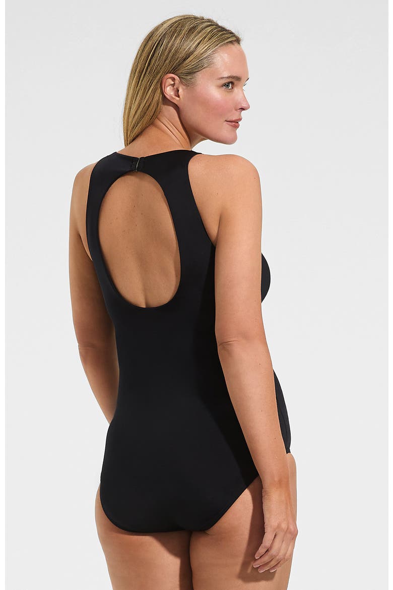 Tugless High Neck Portrait Back One Piece Swimsuit, Alternate, color, Black