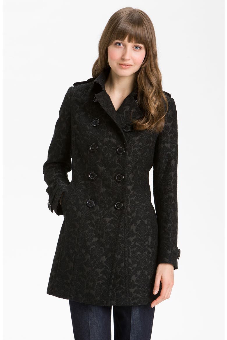 Brocade Double Breasted Coat, Main, color, BLACK