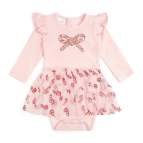 Sweet Wink Candy Cane Confetti Christmas Long Sleeve Tutu Bodysuit In Pink