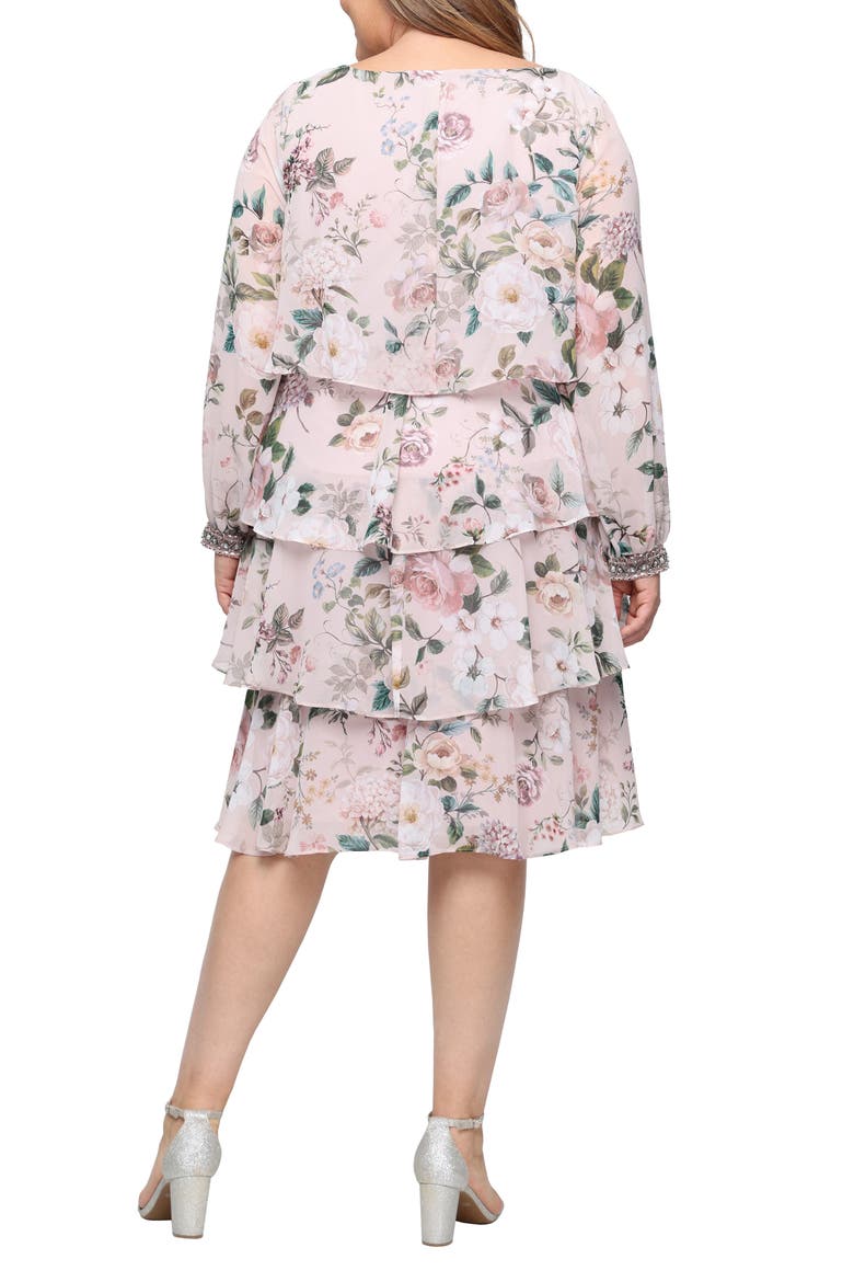 Floral Long Sleeve Tiered Cocktail Dress, Alternate, color, BLUSH MULTI