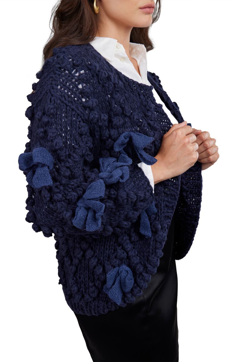 SAACHI Bow Chunky Knit Cardigan, Alternate, color, Navy