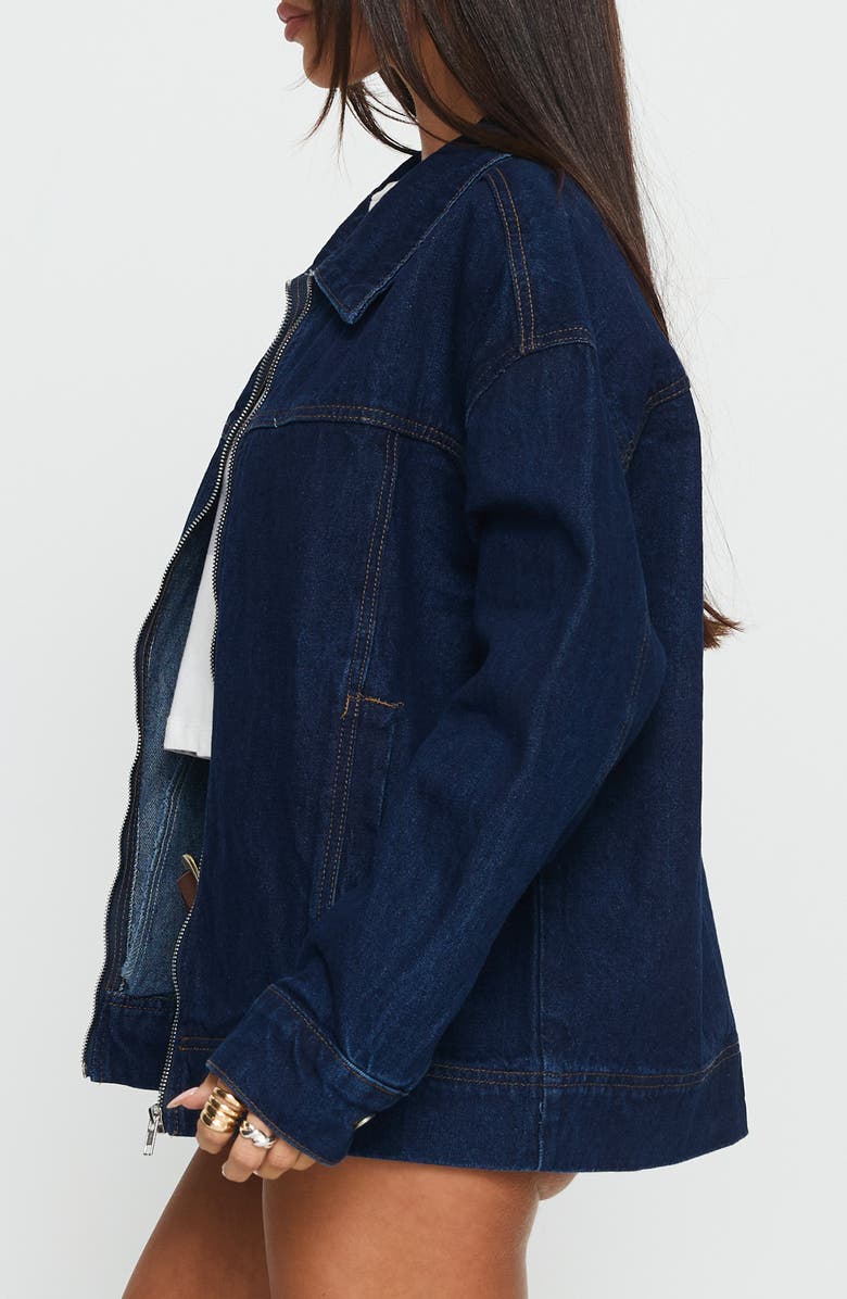 Princess Polly Goldsmith Denim Bomber Jacket, Alternate, color, Dark Wash