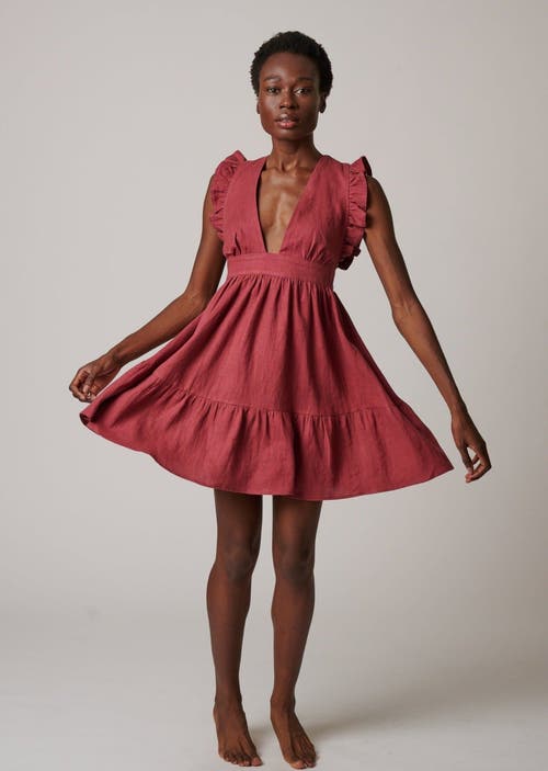 Leisure Lab Chloe Mini Linen Dress In Sangria