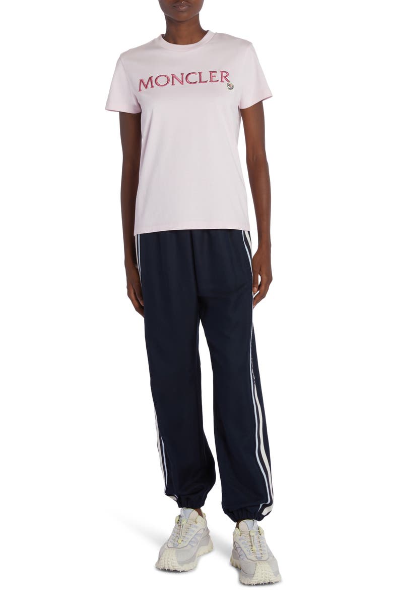 Moncler Embroidered Logo Cotton Crewneck T-Shirt, Alternate, color, Pink