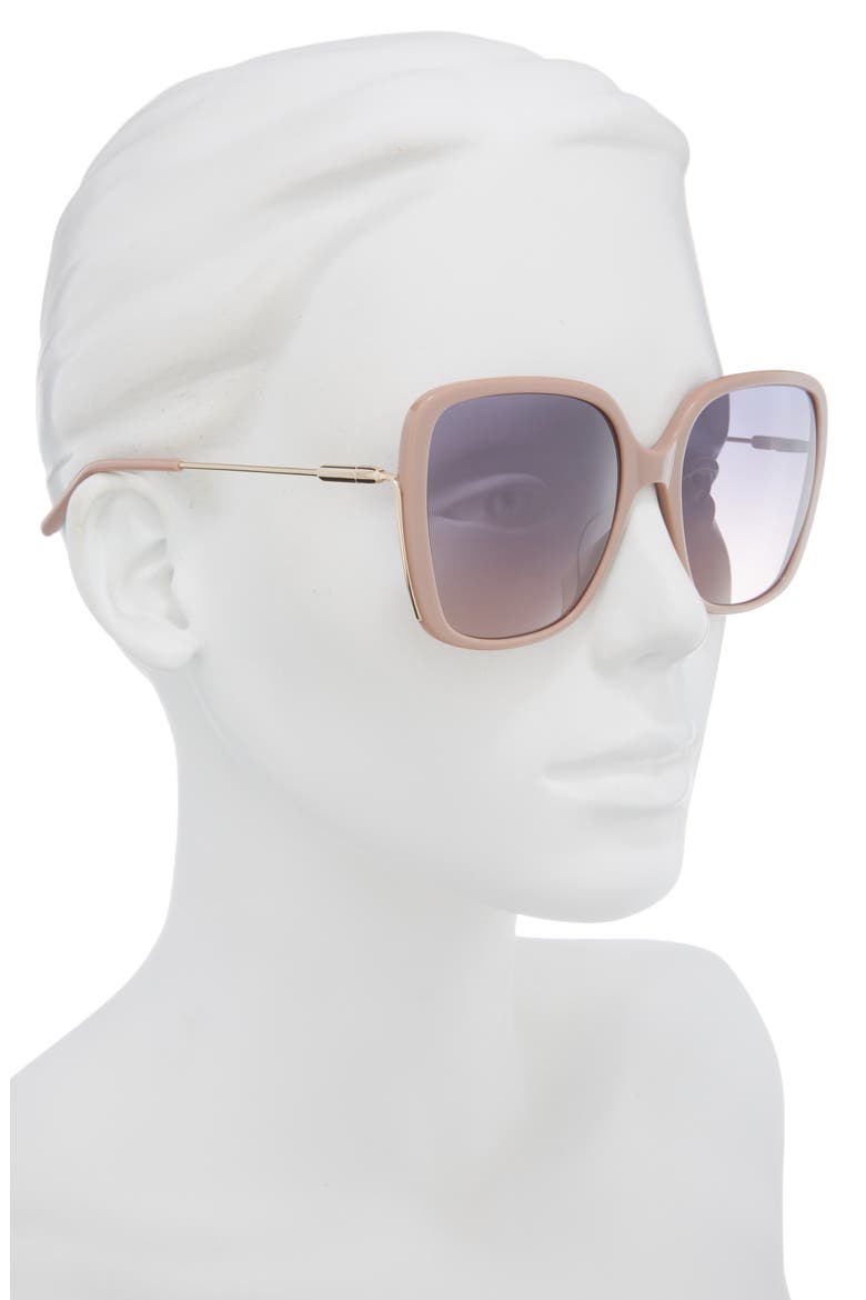 57mm Square Sunglasses, Alternate, color, NUDE GOLD BLUE