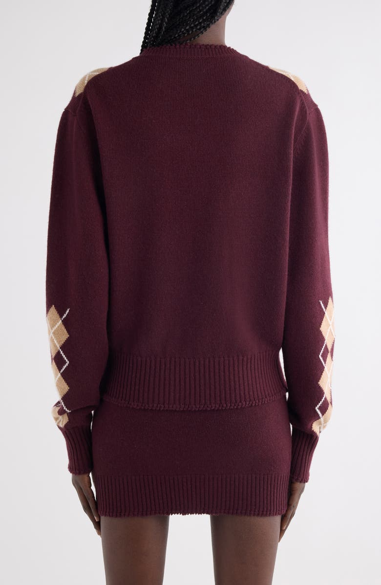 Chloé Argyle Wool & Cashmere V-Neck Sweater, Alternate, color, Burgundy