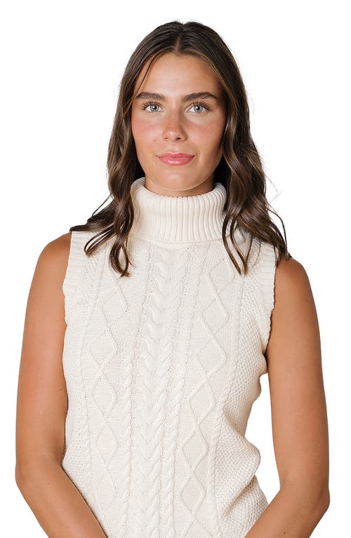 Hope & Henry Organic Sleeveless Cable Knit Turtleneck Sweater In White