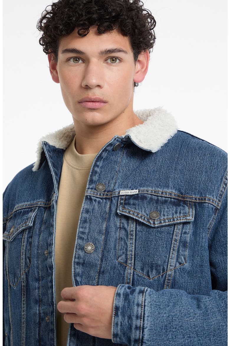 Denim Trucker Jacket with Faux Shearling Collar, Alternate, color, GJWM