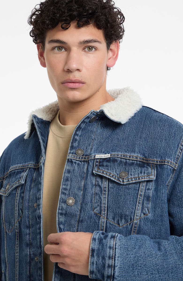 GUESS JEANS Denim Trucker Jacket with Faux Shearling Collar, Alternate, color, Gjwm