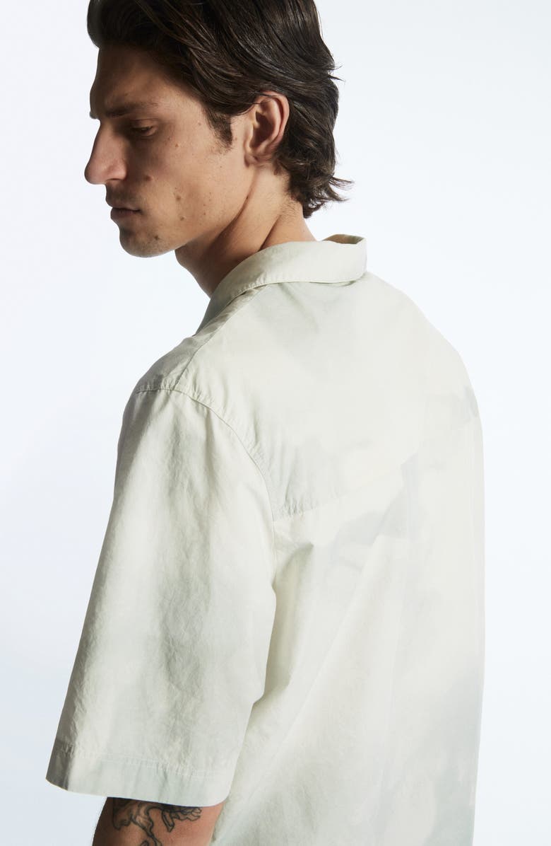 COS Print Half Placket Short Sleeve Shirt, Alternate, color, Green Dusty Light Print