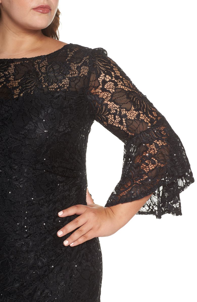 Morgan & Co. Bell Sleeve Lace Sheath Dress, Alternate, color,
