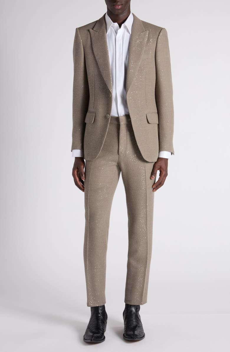 TOM FORD Sequin Light Bouclé Flat Front Pants, Alternate, color, Jbq Desert Taupe