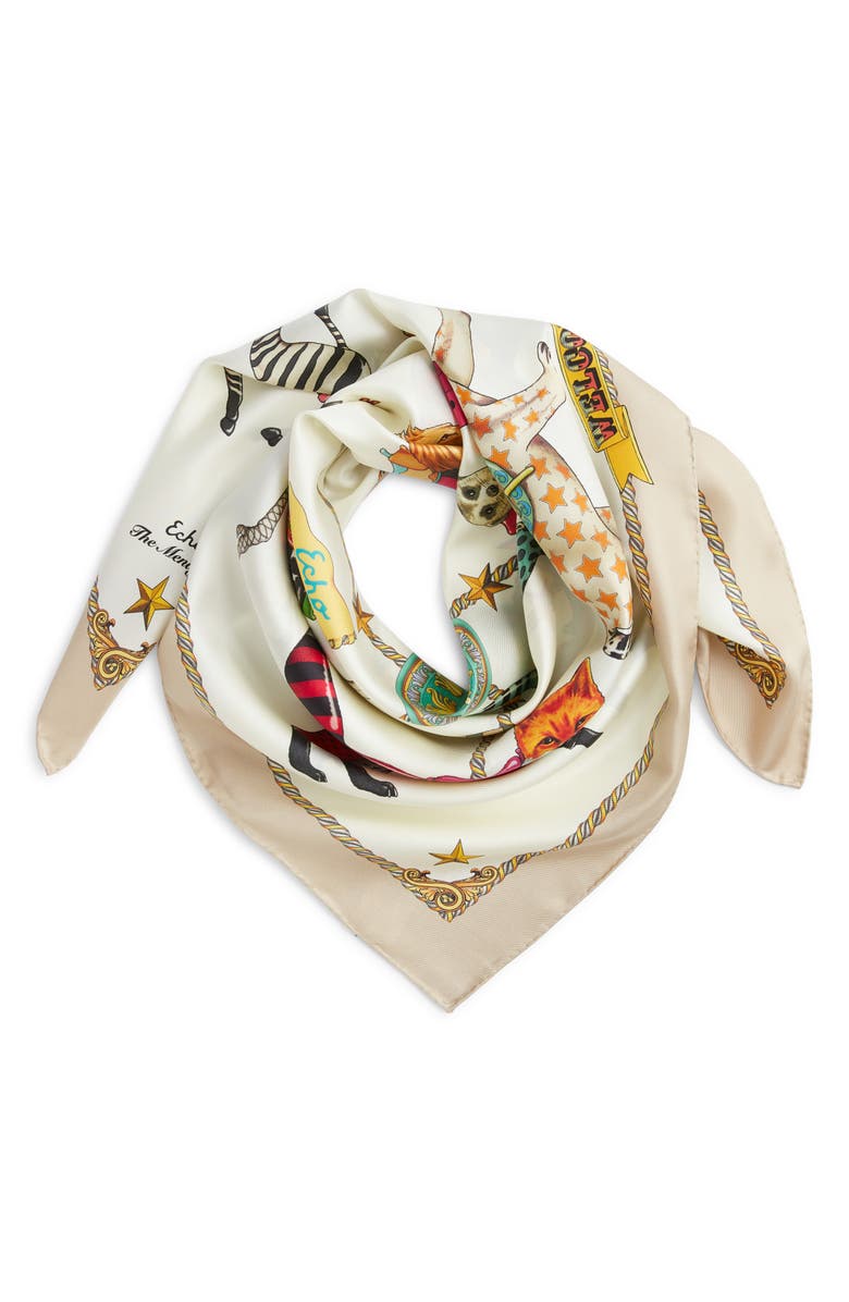 Echo The Menagerie Silk Square Scarf, Alternate, color, Cream
