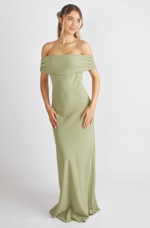 Bardot Gathered Crepe Bridesmaid Dress