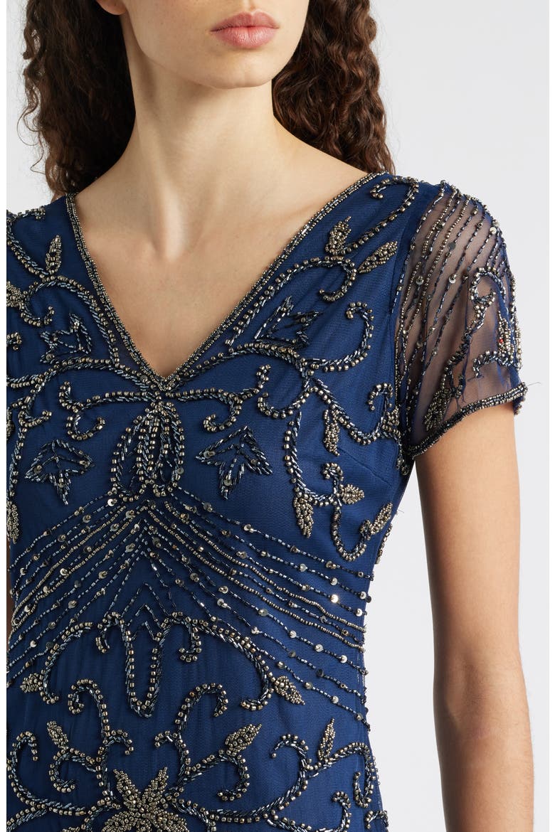 Beaded Double V-Neck Dress, Alternate, color, DENIM