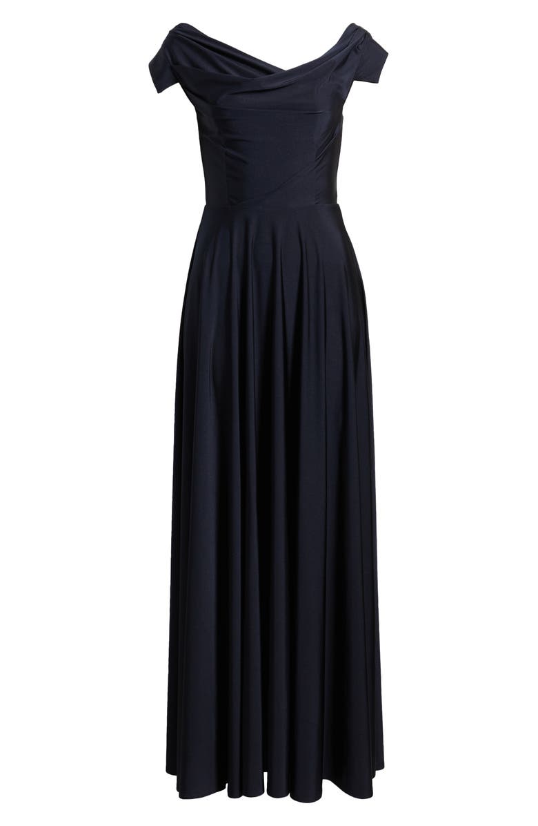 Black Halo Jackie O Satin Gown, Alternate, color, Pacific Blue