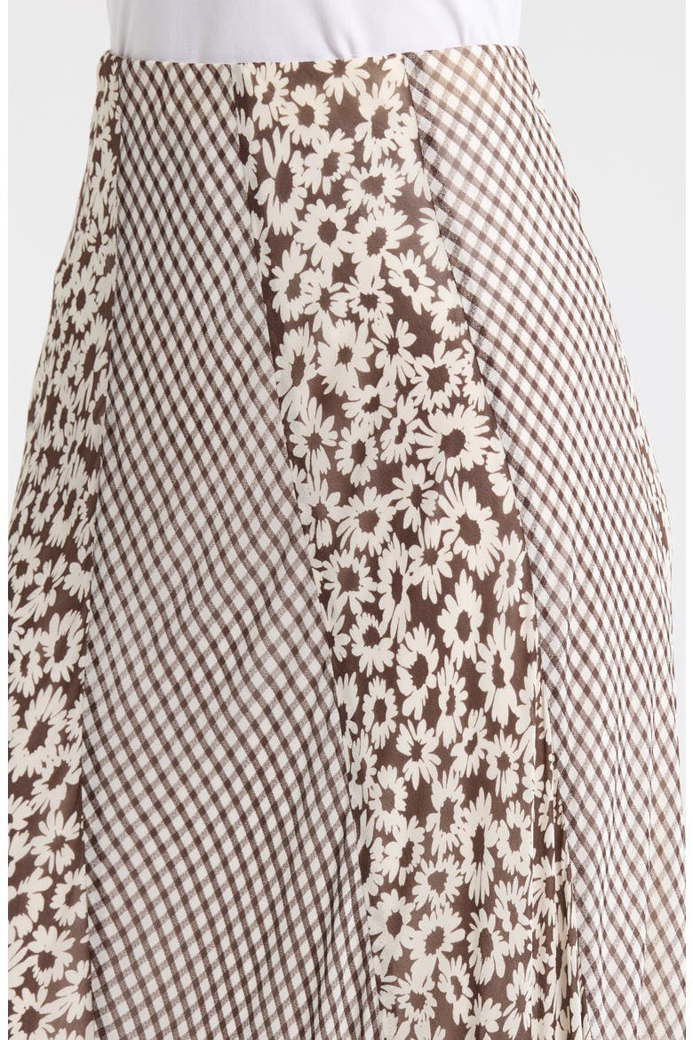 Felina Mixed Print Midi Skirt, Alternate, color, ESPRESSO DAISY GINGHAM MIX